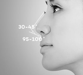 Angle among the columella, philtrum, and nose tip